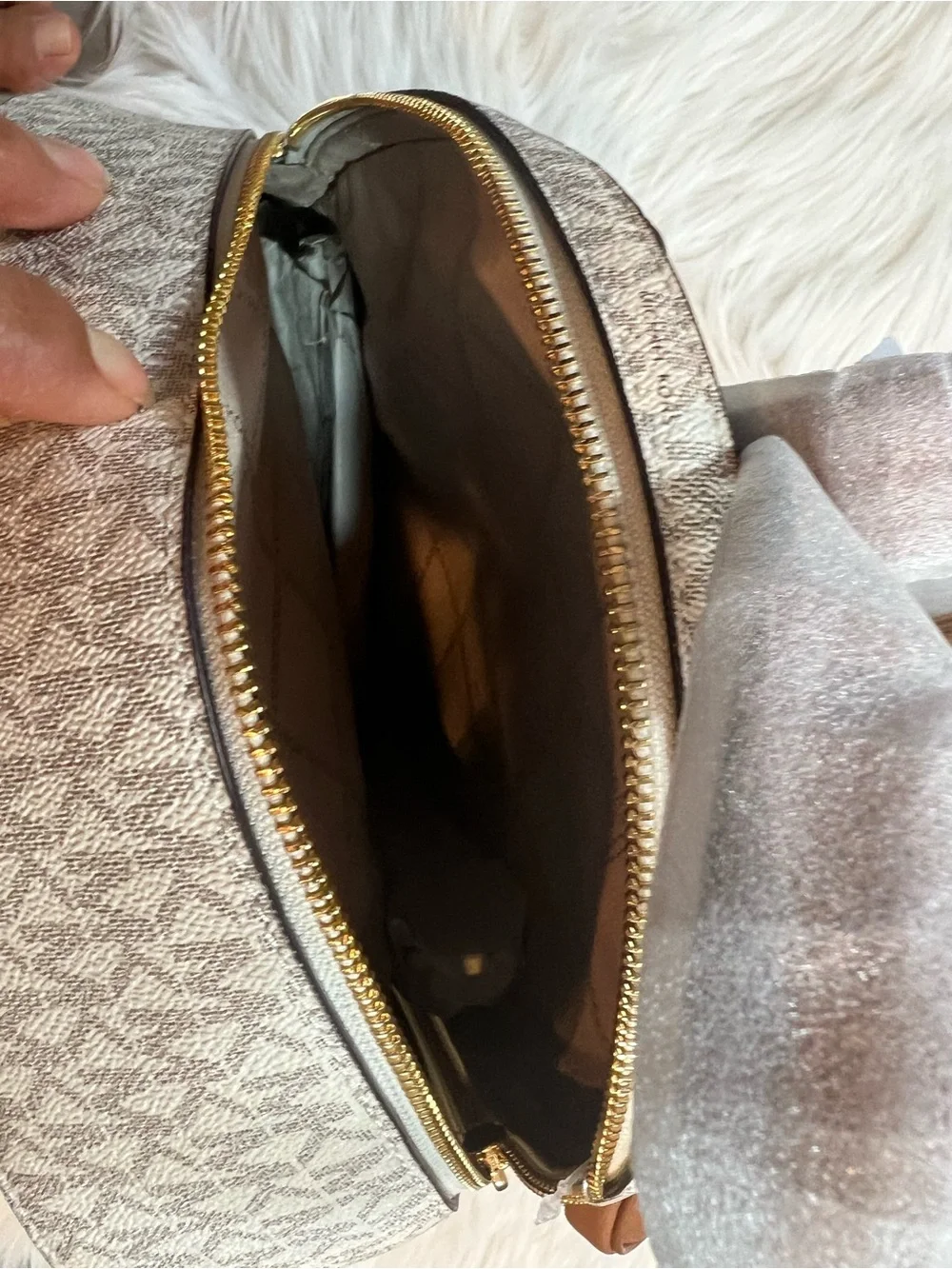 Michael Kors Cream Logo Backpack with Acorn/Tan Trim